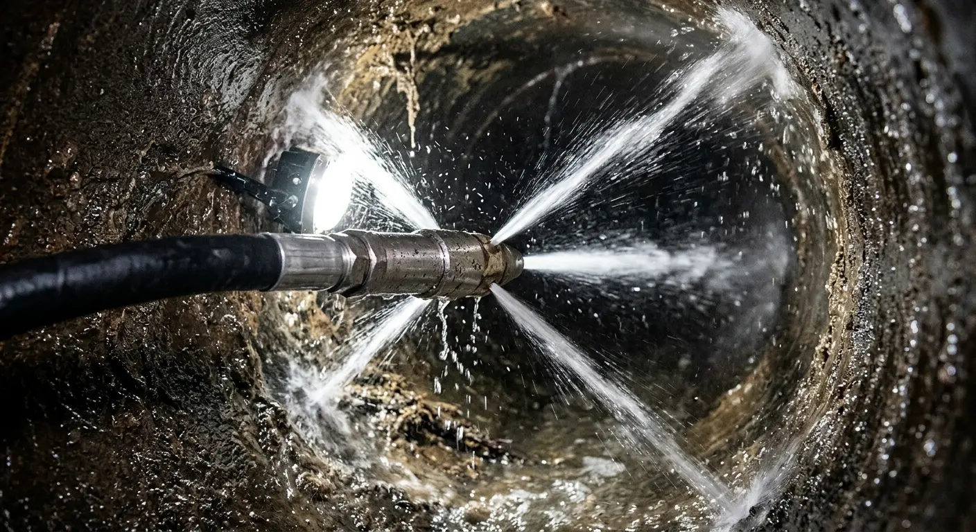 High-pressure hydro jetting nozzle cleaning sewer pipe for Storm Drain Cleaning in Palermo
